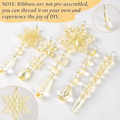 Gold Acrylic Snowflake & Icicle Christmas Ornaments Set, 36 pcs