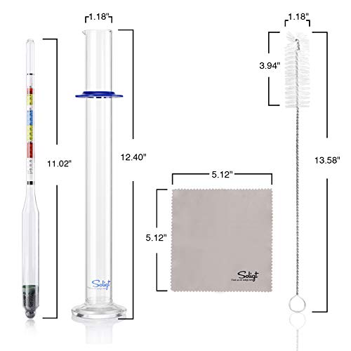 Triple Scale Hydrometer and Glass Test Jar Kit for Wine and Beer