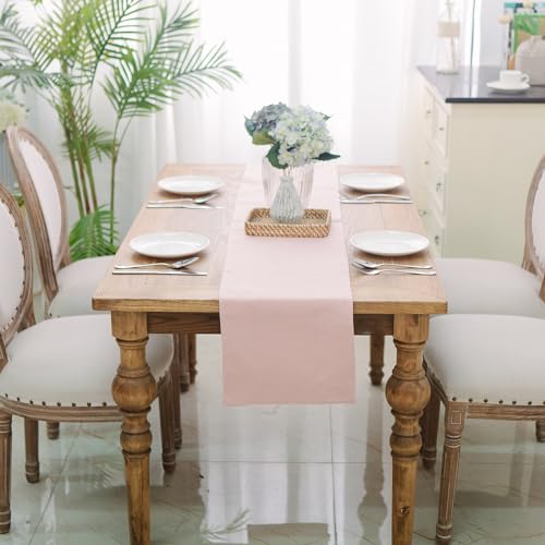 NATUS WEAVER Soft Caddice Faux Linen Table Runner 12 x 72 Baby Pink - 4-6 Seat