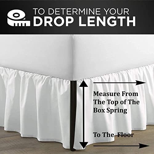 Full Size Ruffled Bed Skirt - 21 Inch Drop Split Corners Dust Ruffle (White)