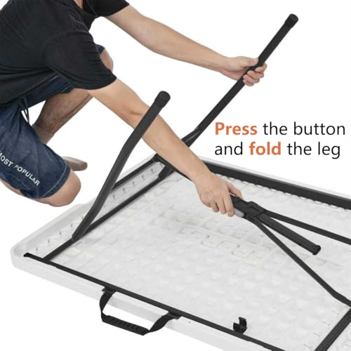 6ft Heavy Duty Portable Folding Table - Fold-in-Half with Handle, White