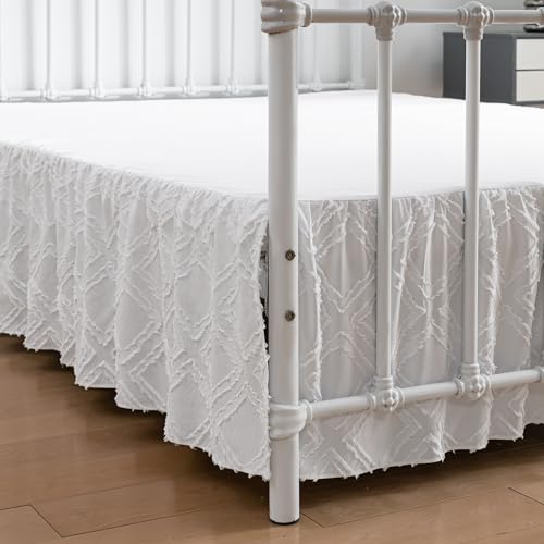 White Tufted Dot Bed Skirt - Twin Size, 18-Inch Drop with Split Corners