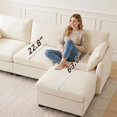 Iroomy Beige Modular Cloud Sectional Sofa with Ottoman – 3 Seat & Ottoman Set