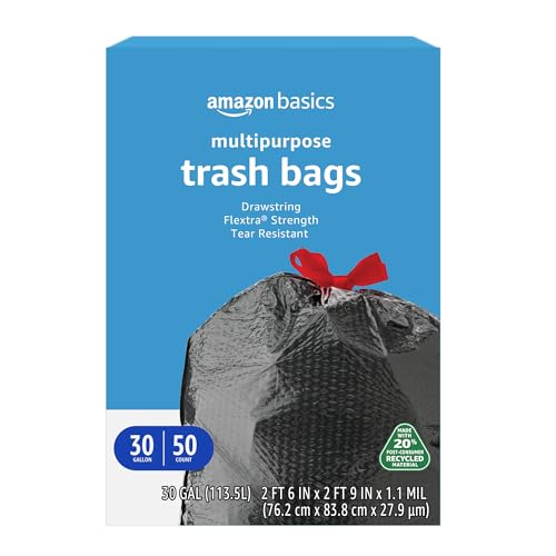 30 Gallon Multipurpose Drawstring Trash Bags - Tear-Resistant Black (50 Count)