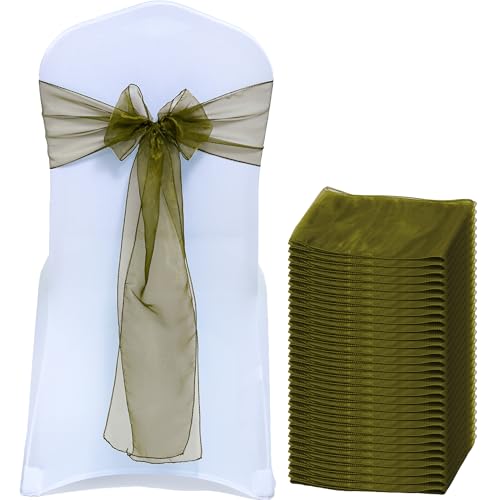 Olive Green Sheer Organza Chair Sashes - Pack of 25 Wedding Chair Bows
