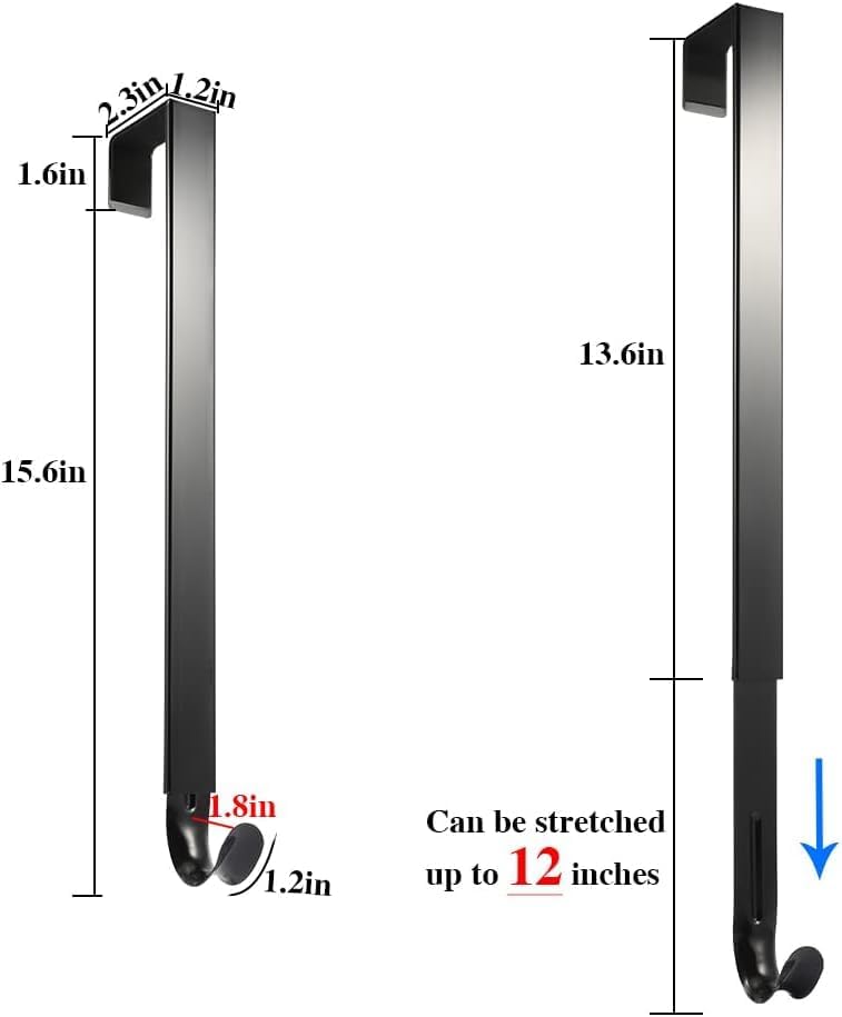 Adjustable Front Door Wreath Hanger, 14 to 26 Inch Heavy Duty Metal Hook
