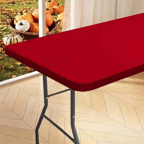Homing 5ft Red Rectangular Fitted Tablecloth with Elastic Edges, Water-Resistant