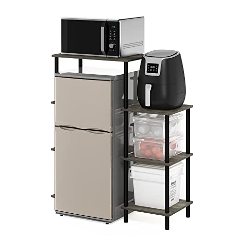 Furinno Turn-N-Tube Toolless 4-Tier Coffee Bar with Mini-Fridge Space - French Oak Grey/Black
