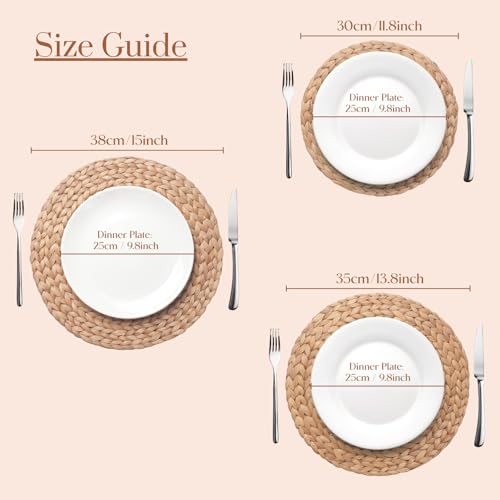6-Pack Natural Water Hyacinth Woven Placemats, 13.8-Inch Round Table Mats