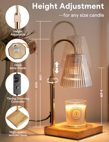 Candle Warmer Lamp with Adjustable Height & Timer, Gold