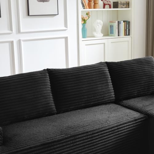 96-Inch L-Shaped Modular Corduroy Sectional Sofa with Deep Seating