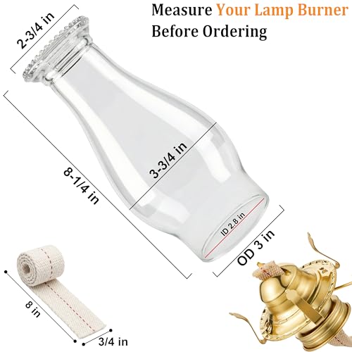 Clear Glass Oil Lamp Chimney Replacement - 3 Inch Base Hurricane Shade
