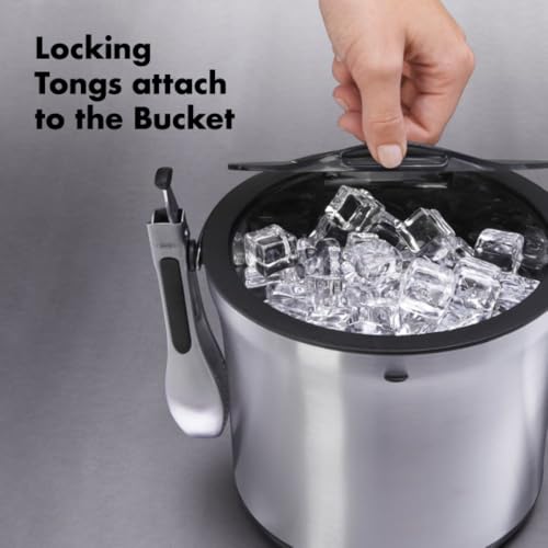 OXO Steel Ice Bucket with Tongs Set | Double-Wall Keeps Ice Cold