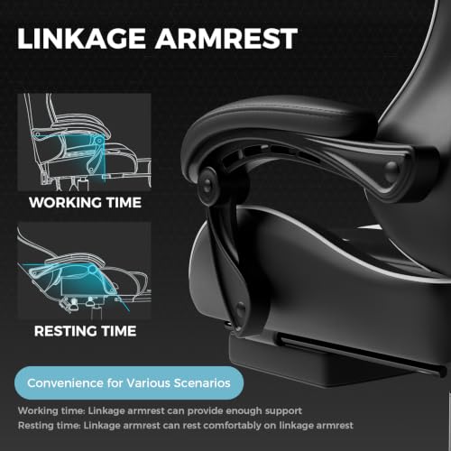 GTPLAYER Ergonomic Gaming Chair with Footrest & Lumbar Support Pearl White