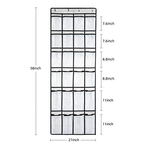 Over the Door Shoe Organizer with 24 Large Mesh Pockets, White Hanging Storage