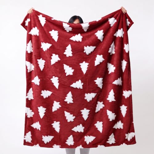 Horaldaily Red Christmas Tree Shape 3D Textured Throw Blanket 60x80 Twin