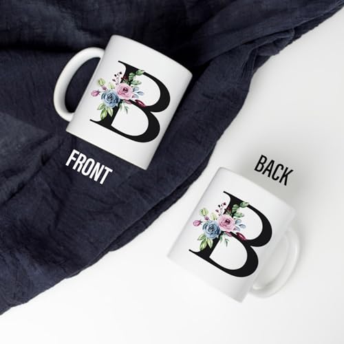 Personalized B Monogram Coffee Mug - 11 oz Ceramic Gift for Women, Bride, Bridesmaid, Her B
