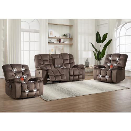 3-Piece Reclining Living Room Sofa Set with Massage and Loveseat Storage