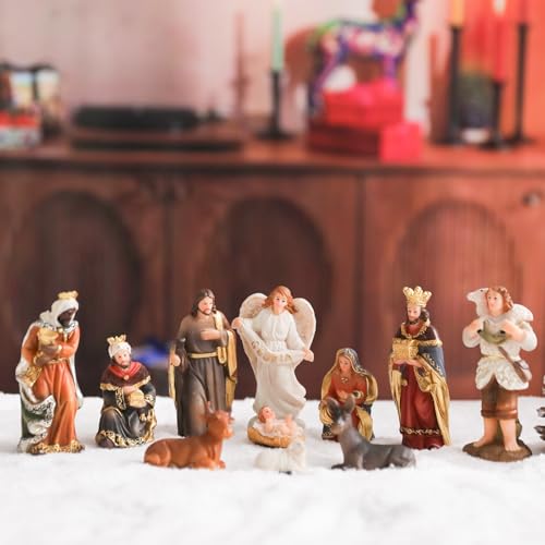 11-Piece Hand-Painted Resin Nativity Set for Christmas Indoor Decor