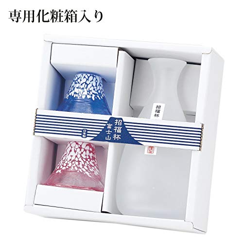 Blue, Red & White Cold Sake Set with Cups and Tokuri - Japan Made 3-Piece