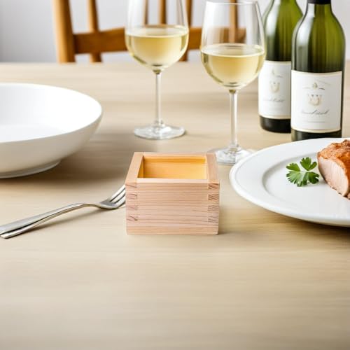 Japanese Wooden Sake Cup Holder Square 3.14in for Sushi Tea Home Decor Gift
