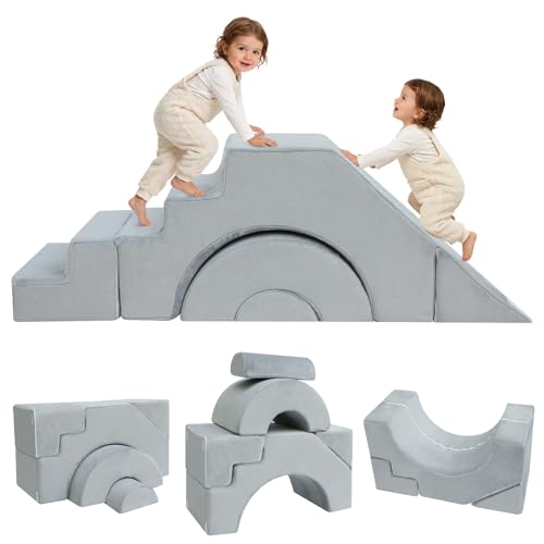 Modular Kids Foam Play Couch with Slide and Stairs - Grey Convertible Sofa