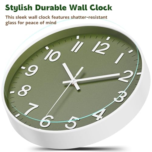 8-Inch Silent Non-Ticking Wall Clock, Modern Olive Green Analog Clock