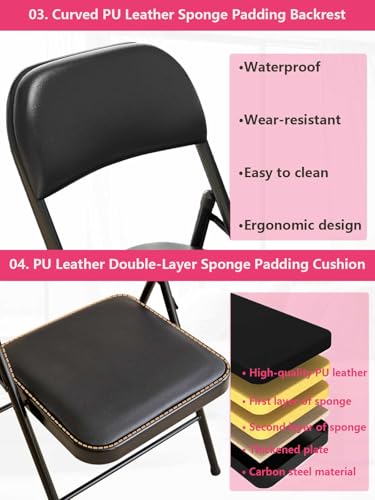 Padded Folding Chair, Portable Steel Metal Frame Seat for Indoor Outdoor Use