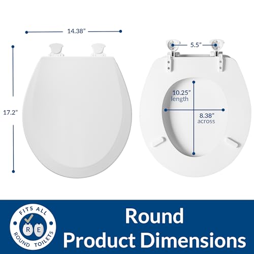 Bemis Round Enameled Wood Toilet Seat with Easy Clean Hinges, White