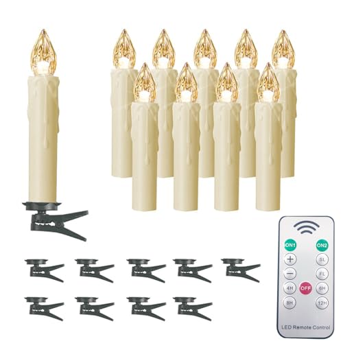 Hannahong 10 pcs Flameless LED Taper Candles with Remote, Battery Operated, Flickering Warm White Lights for Holiday & Party Decor