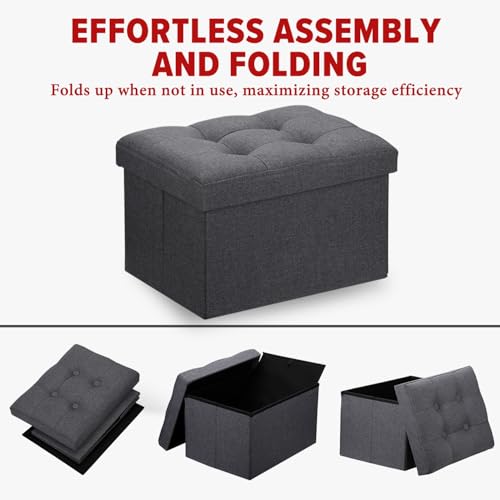 Small Folding Storage Ottoman Stool - Under Desk Footrest (Dark Gray)