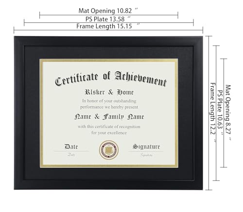 8.5x11 Certificate Frame with Double Mat & Gold Rim - 11x14 Diploma Frame