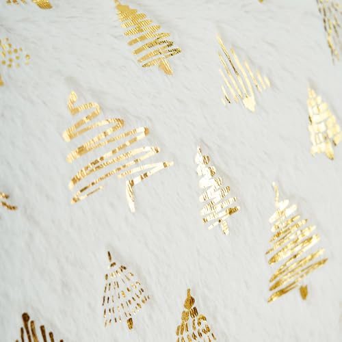 HOMFREEST Gold Christmas Trees Pillow Covers 18x18 Set of 2 White Xmax Soft Faux Fur Throw Pillowcases Winter Holiday Decorative Cushion Cases for Sofa Couch Home Decor
