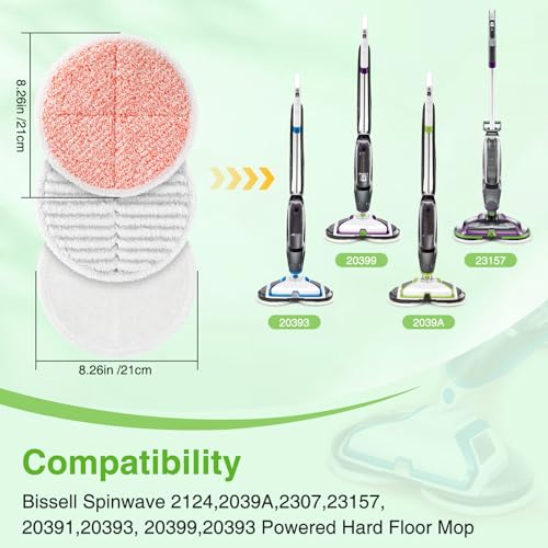 8-Pack Microfiber Spin Mop Replacement Pads for Hard Floor Cleaners