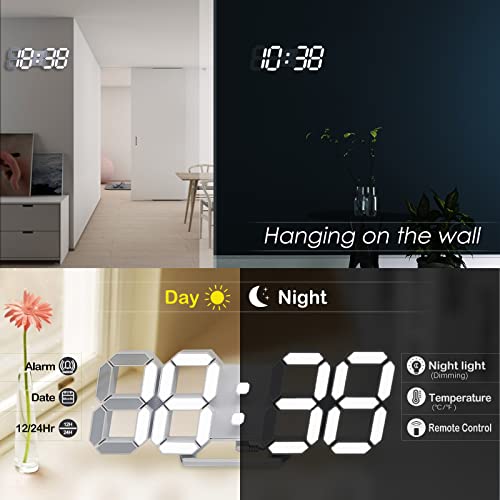 3D LED Digital Wall & Desk Clock with Remote Control - 9.7" Display