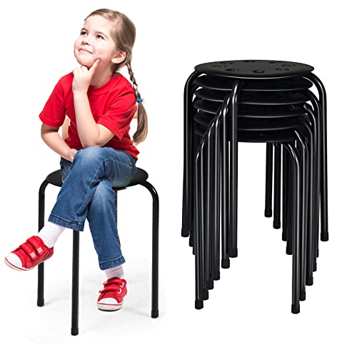 6-Pack Kids Stackable Stools, 17.5-Inch Round Metal & Plastic Stool Set