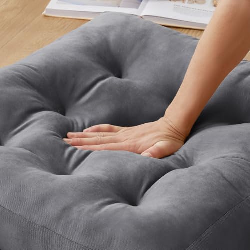 Large Meditation Floor Pillow Set of 2 - Square Support Cushions for Yoga & Lounge, Dark Gray 22x22 inch