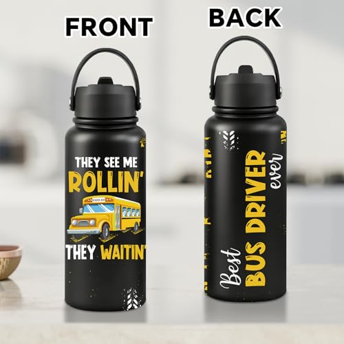 Fufandi Driver Black 32oz Bus Driver Appreciation Tumbler Water Bottle