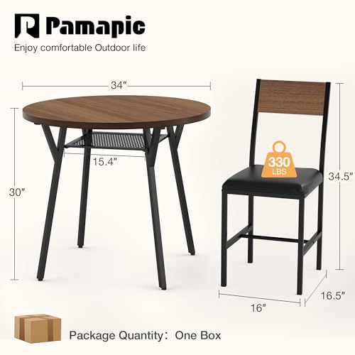 5-Piece Round Dining Table Set for 4, Small Kitchen Table with Storage Shelf