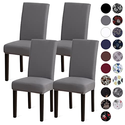 Stretch Dining Chair Covers Set of 4 - Non-Slip Gray Slipcovers