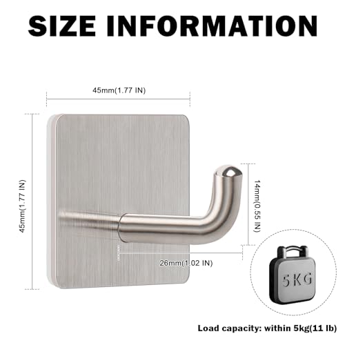 304 Stainless Steel Adhesive Towel Hooks - Brushed Nickel, 6 Pack