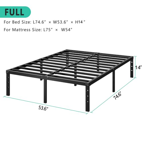 HLIPHA Full Size 14 Inch Metal Platform Bed Frame with Heavy Duty Slats