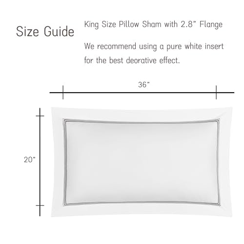 King Size Cotton Pillow Shams Set of 2, 400TC Embroidered Sateen Pillowcases
