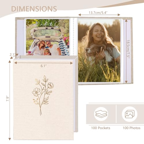 5x7 Photo Album with Linen Cover - Holds 100 Photos, Beige