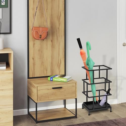 Metal Umbrella Stand for Entryway with Drip Tray and Adjustable Feet