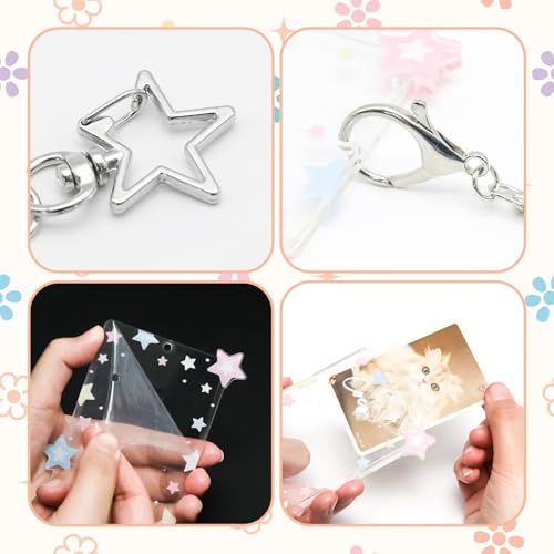 2pcs Acrylic Star Photocard Holder Keychain, Protective Card Case with Chain