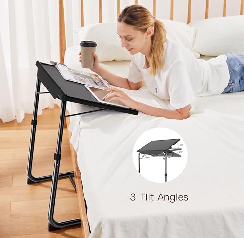 Adjustable Foldable TV Tray Table with Cup Holder for Couch & Bed (Black)