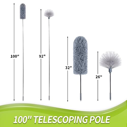 Cobweb Duster with 100 Inch Extension Pole, Microfiber Ceiling Fan Cleaning Kit