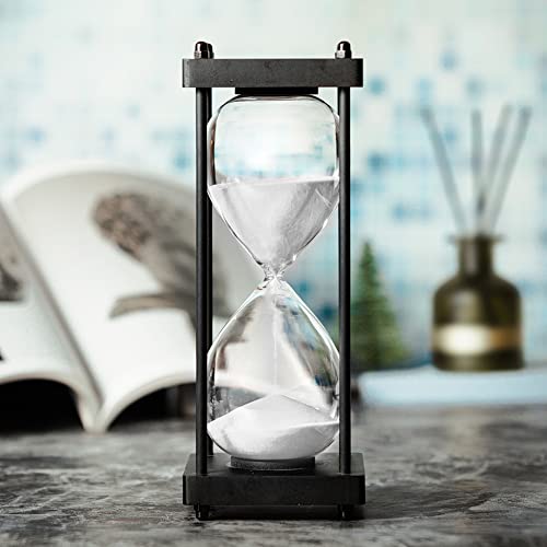 ElaineStore 60-Minute Black Wooden Sand Timer, White Sand, 10x3.7 inch, Decorative Kitchen & Gift