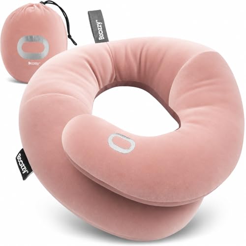 Travel Neck Pillow with Double Support for Airplane & Car Rides - Adjustable, Washable, Large Size, Nude